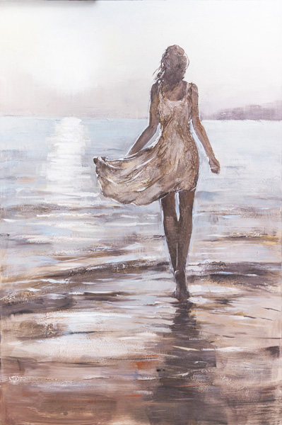 PXYW661 Wall décor art oil on canvas figures lady on beach